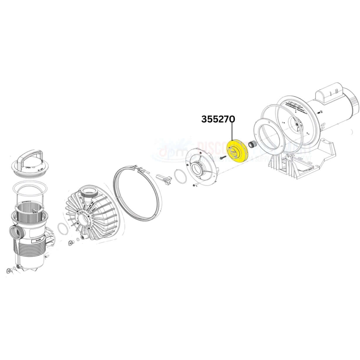 Diagram of Pentair 355270 diffuser for Challenger pumps, compatible with 1.5HP - 2HP, from Discount Pool Mart DPM.