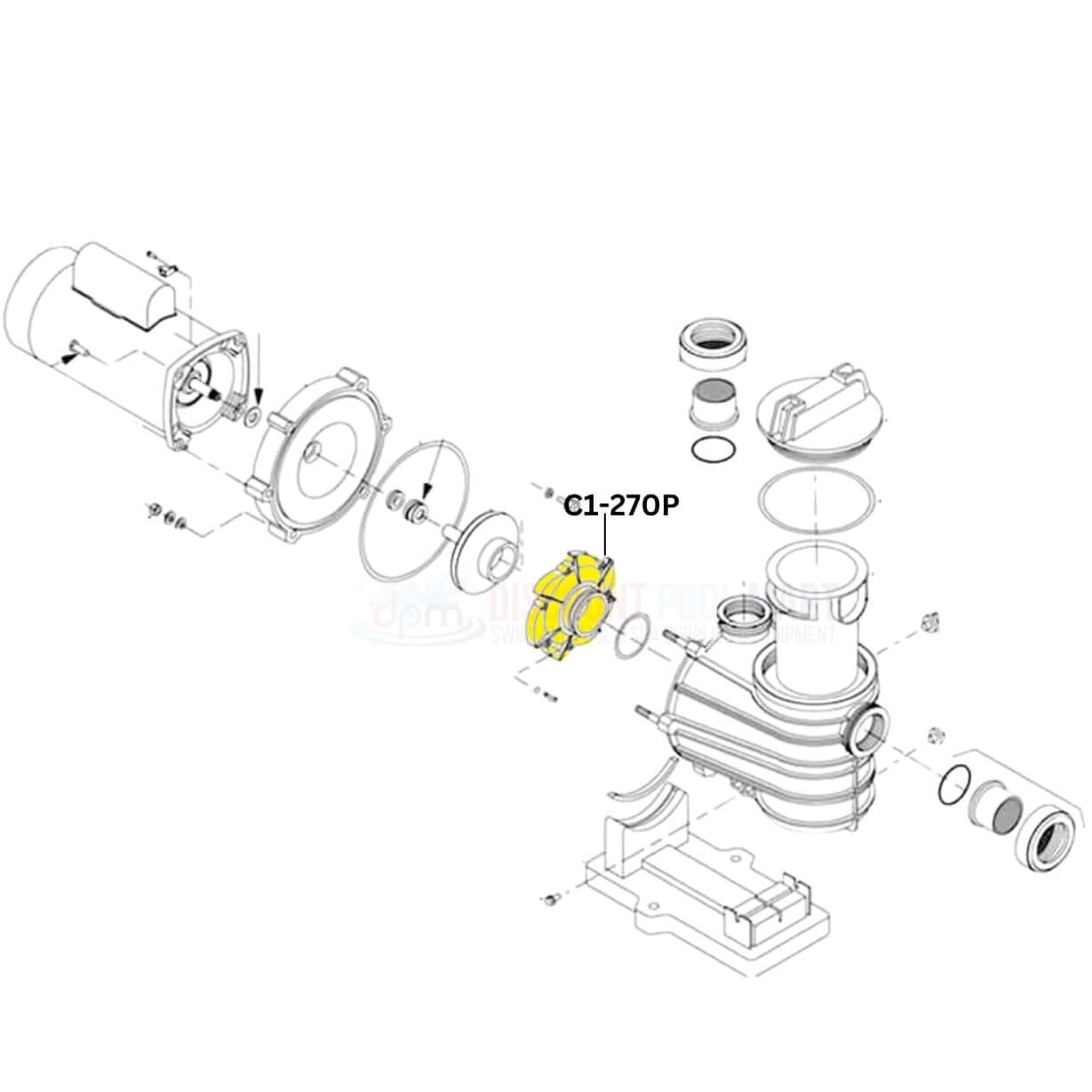 Pentair Diffuser C1-270P diagram for 1.5HP-2.5HP pumps, compatible with Discount Pool Mart DPM pool systems.
