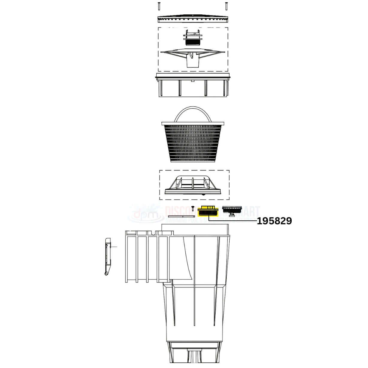Diagram of Pentair 195829 Drain Plug for Nautilus & FNS Filters, available at Discount Pool Mart DPM.