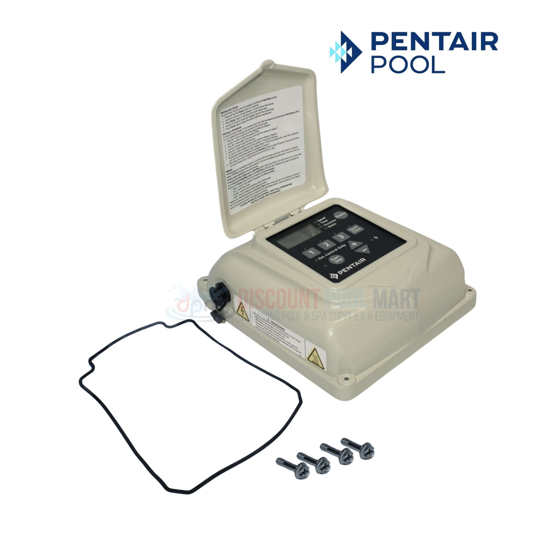 Pentair Drive Cover with Control Panel for SuperFlo WhisperFlo pumps from Discount Pool Mart DPM, includes screws and gasket.