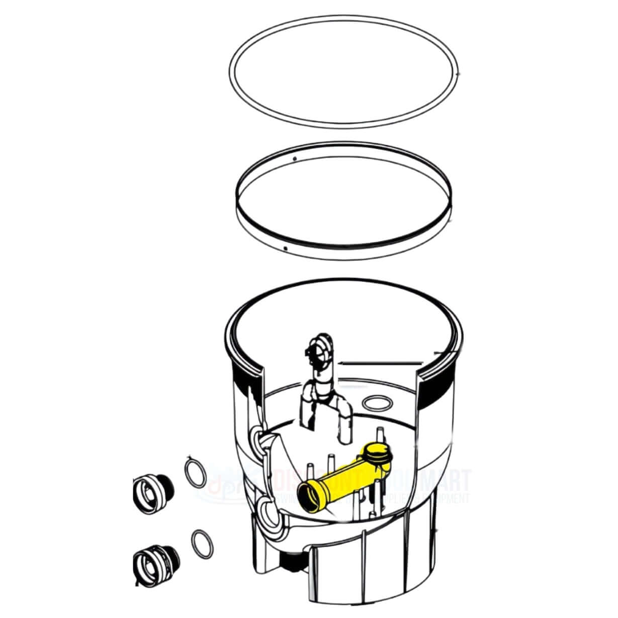 Pentair FNS Inlet Pipe Assembly with Bulkhead parts illustration from Discount Pool Mart DPM for efficient pool filter system.