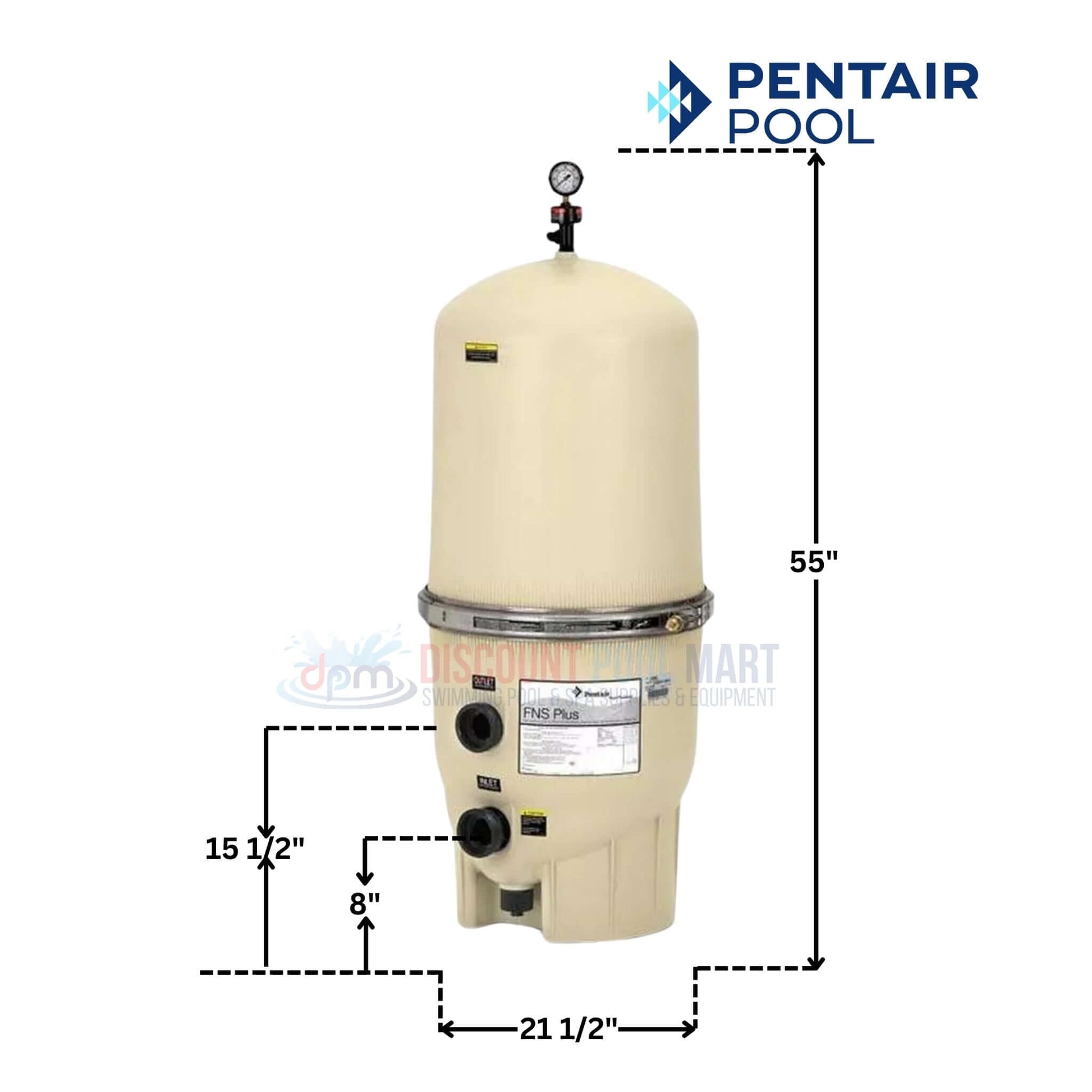 Pentair FNS Plus DE Filter 180009 with dimensions 55" height, 21.5" width at Discount Pool Mart DPM.