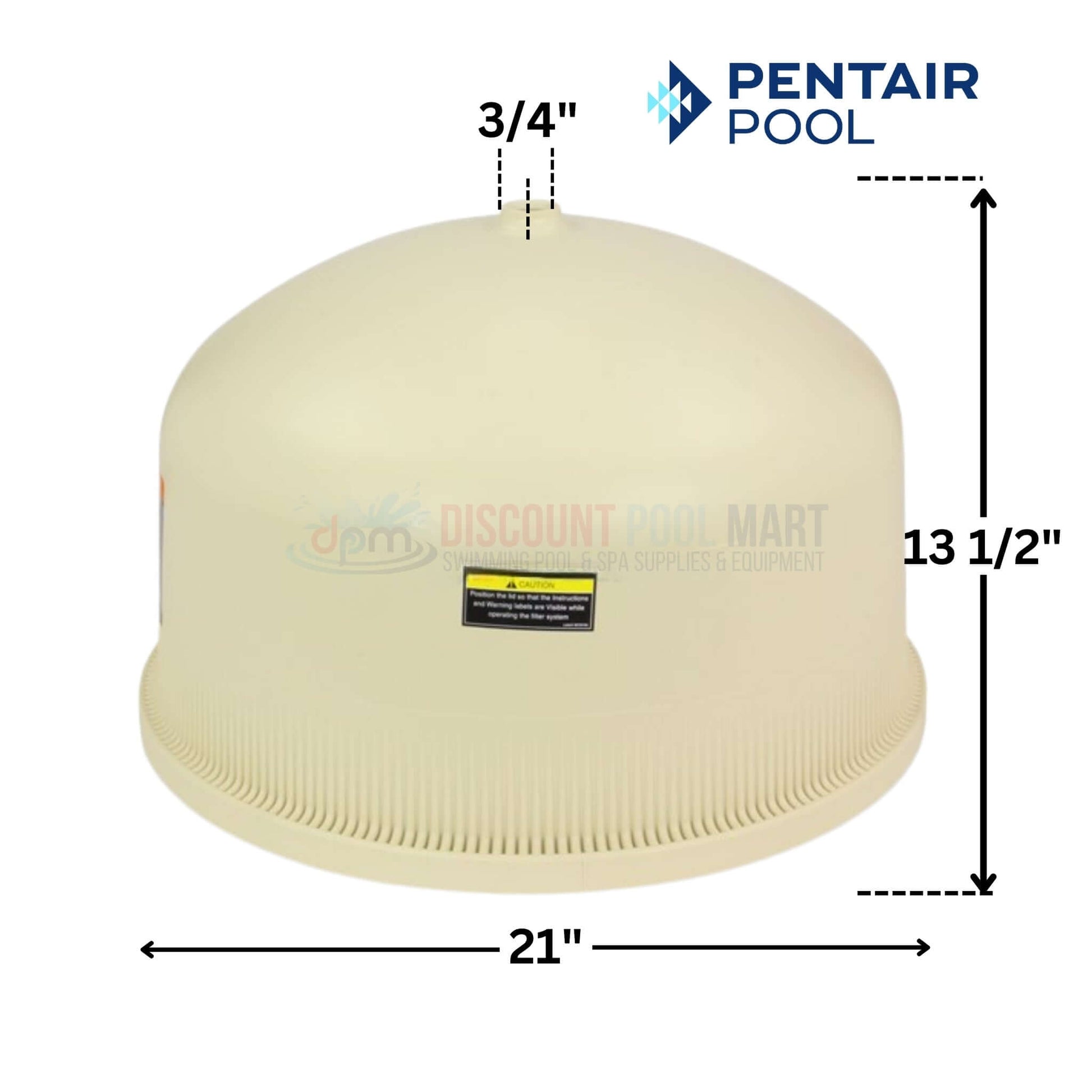 Pentair FNS Plus Filter Lid Assembly dimensions, 21" wide x 13.5" tall, from Discount Pool Mart DPM for pool filtration.