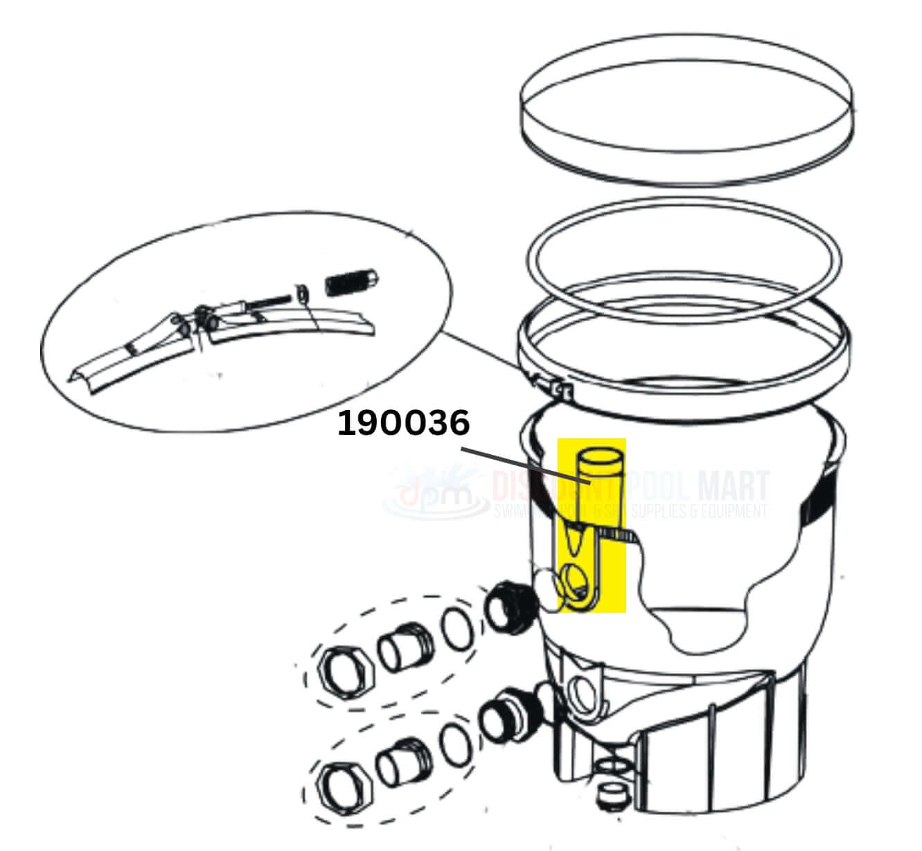 Pentair FNS Plus Standpipe Outlet Assembly diagram for 48 sq ft filter, part number 190036, by Discount Pool Mart DPM.