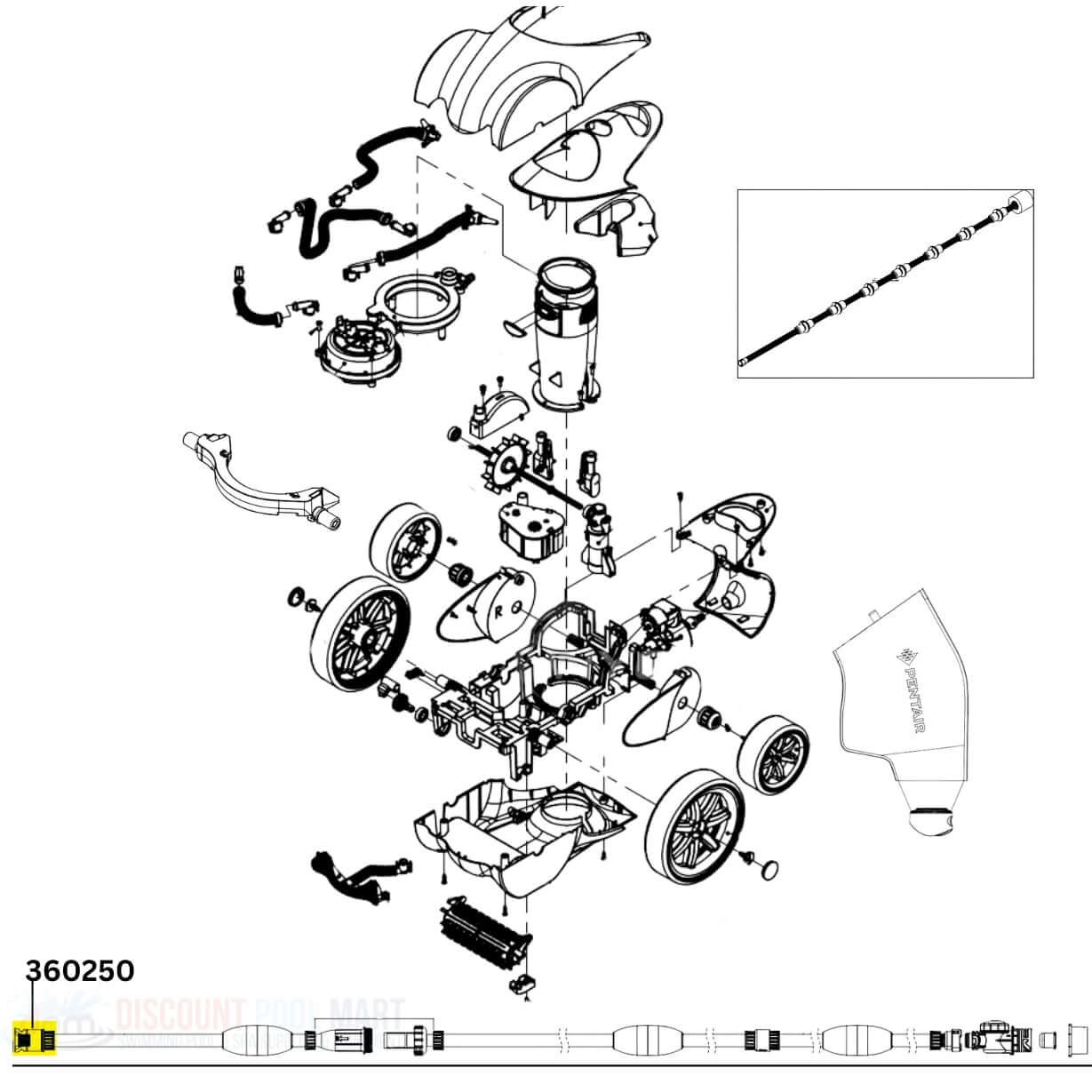 Pentair Feedline Quick Connect Kit 360250 diagram for Racer Cleaners at Discount Pool Mart DPM.