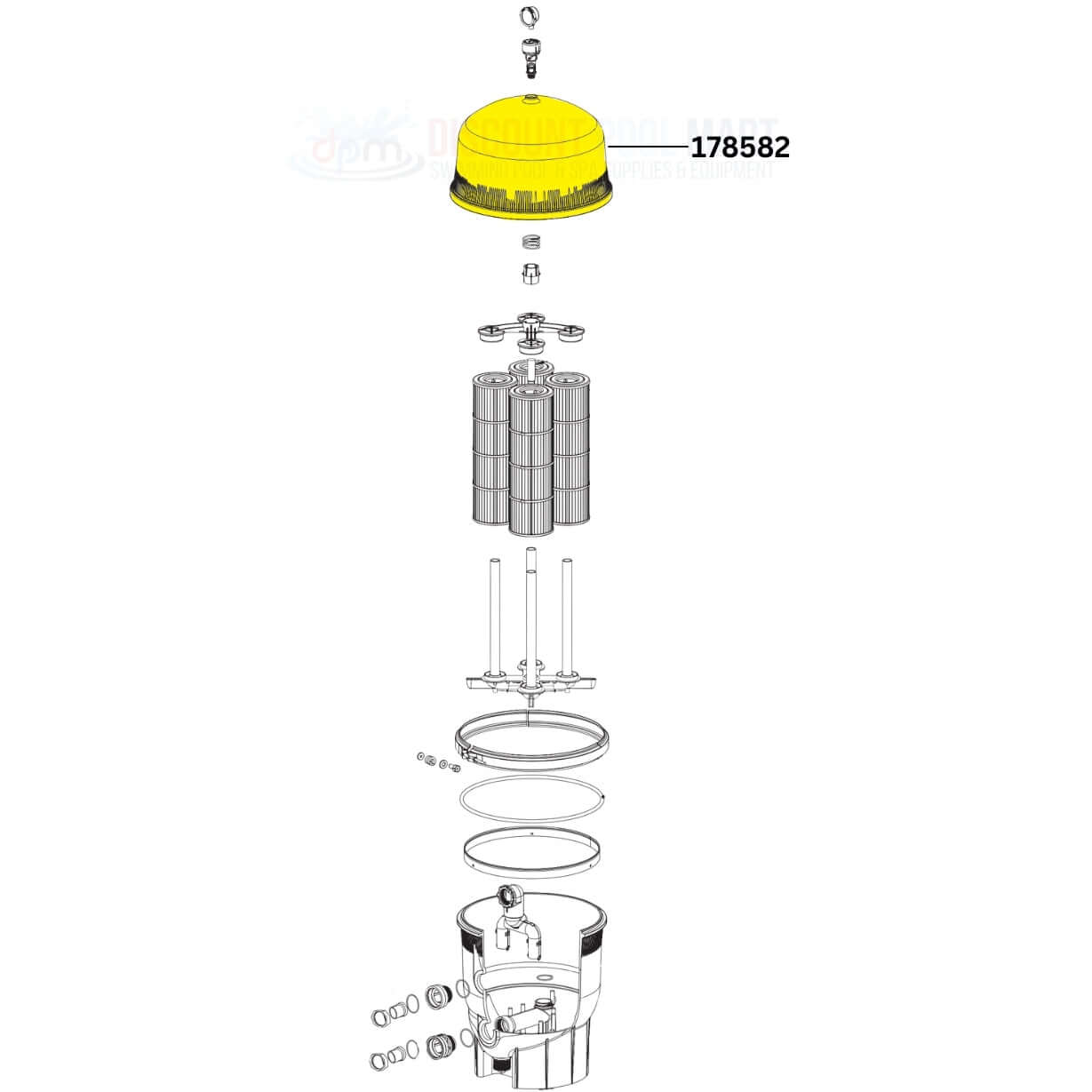 Pentair Filter Lid Tank Assembly 178582 for Clean & Clear Plus 520 & Quad DE 100 at Discount Pool Mart DPM.