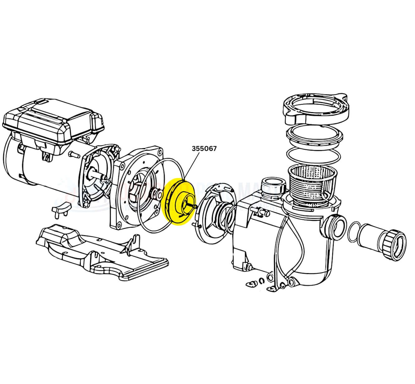 Pentair 355067 Impeller Assembly diagram for SuperMax and SuperFlo Pumps at Discount Pool Mart DPM.