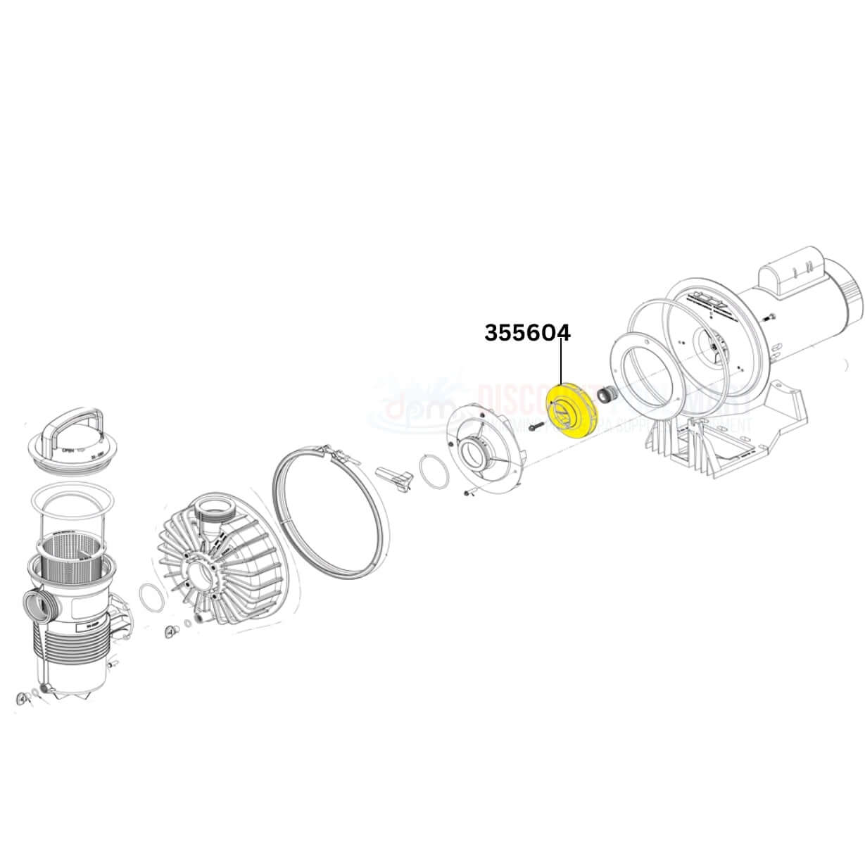 Pentair impeller 355604 diagram for Challenger pumps, compatible with 2HP-2.5HP pumps from Discount Pool Mart DPM.