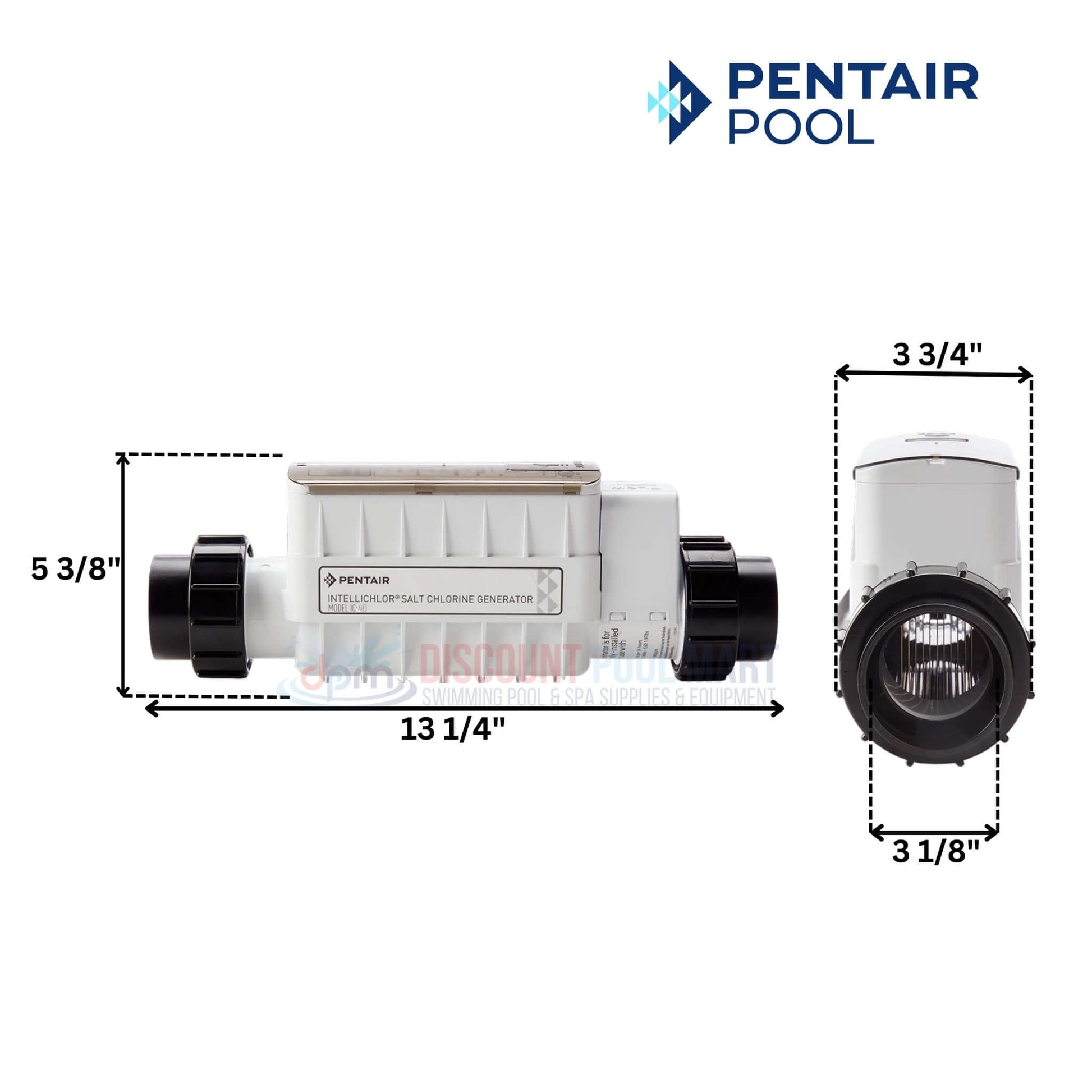 Pentair IntelliChlor IC40 Cell Salt Chlorine Generator with dimensions from Discount Pool Mart DPM for effective pool maintenance.