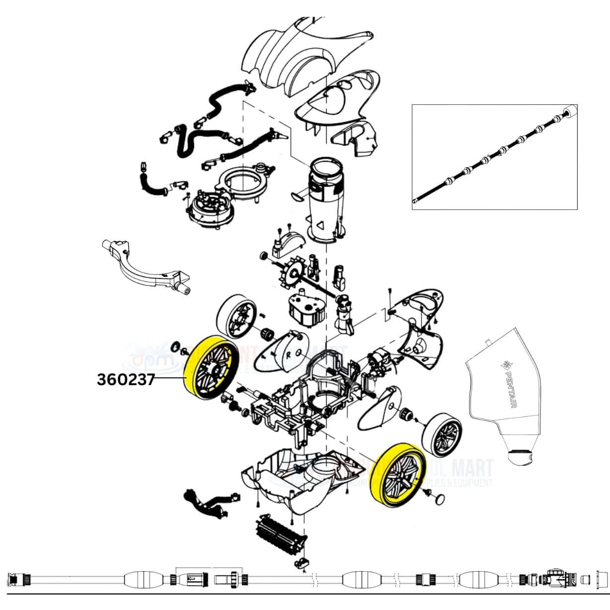 Pentair Large Tire Kit 360237 diagram for Racer Cleaners from Discount Pool Mart DPM, showing parts and assembly.
