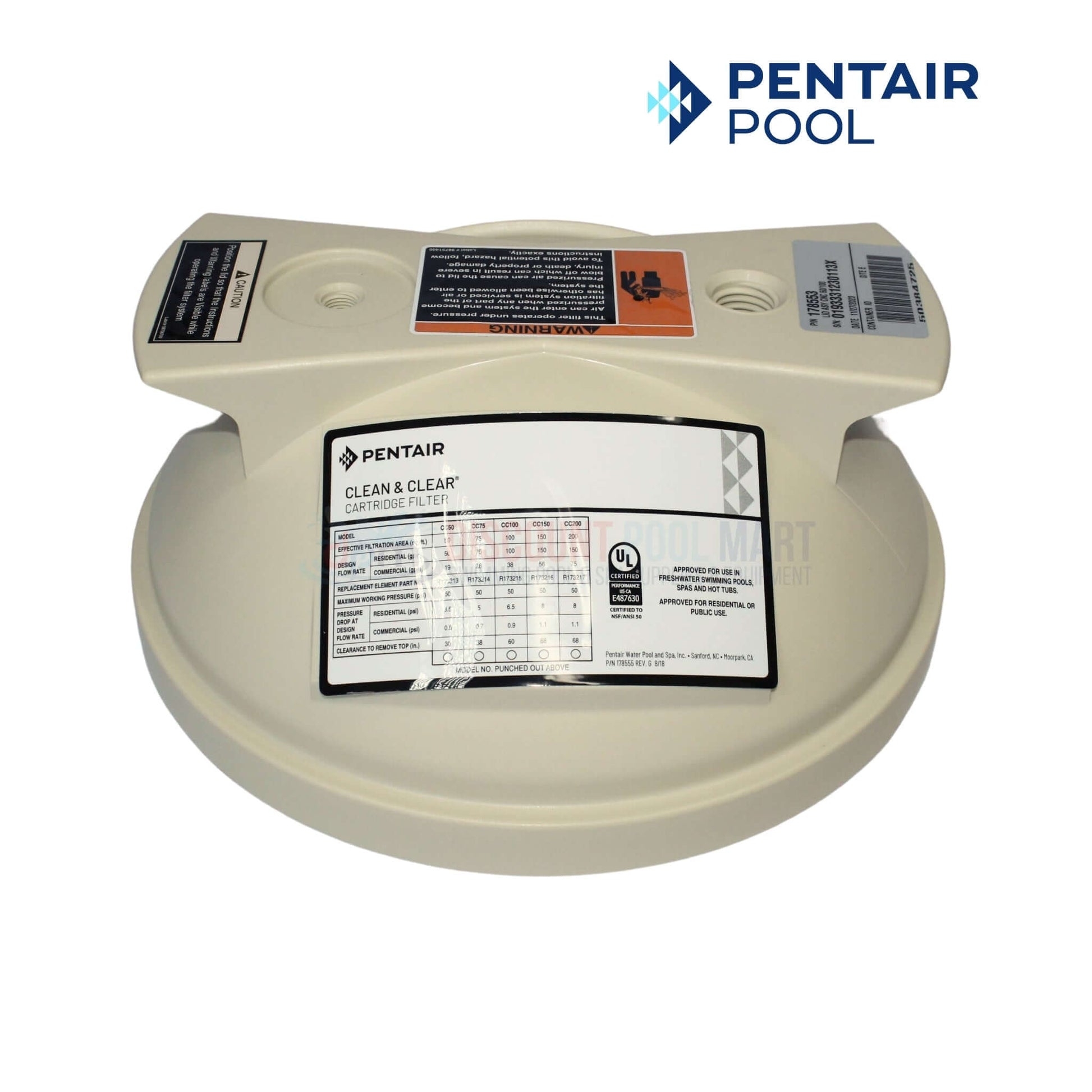 Pentair Lid for Clean & Clear 50, 100, 125 Filters - OEM Replacement 178553 from Discount Pool Mart DPM
