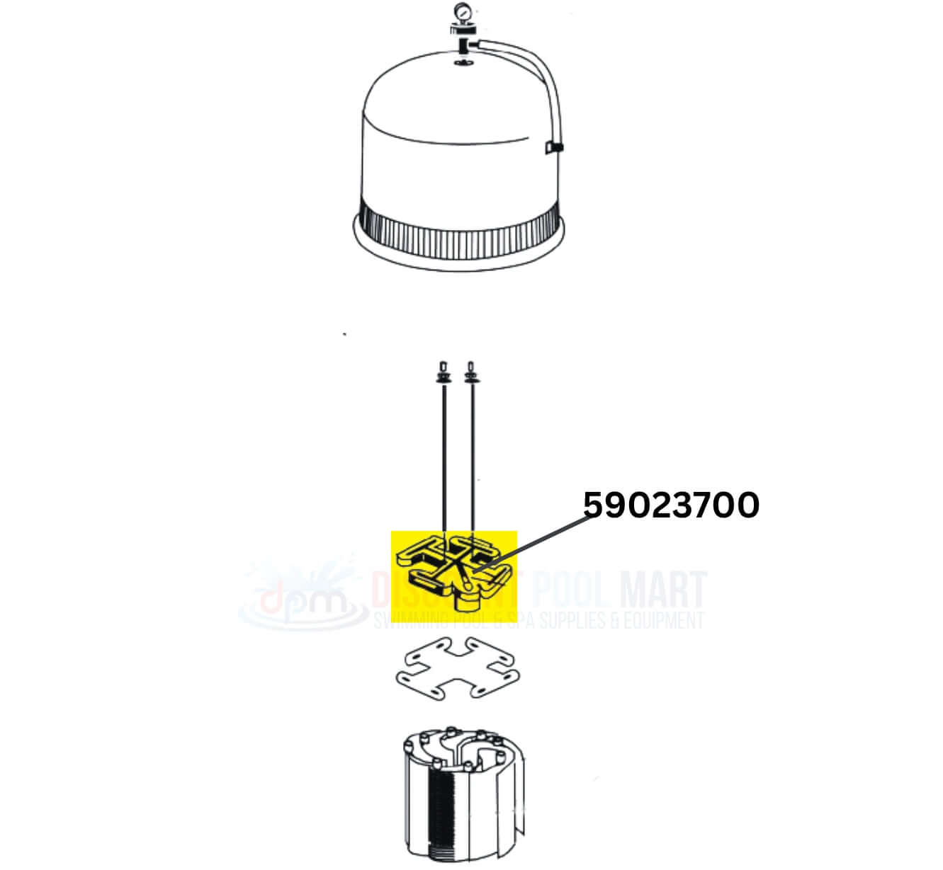 Pentair Manifold Assembly diagram for FNS Plus DE Filters, part number 59023700 from Discount Pool Mart DPM.