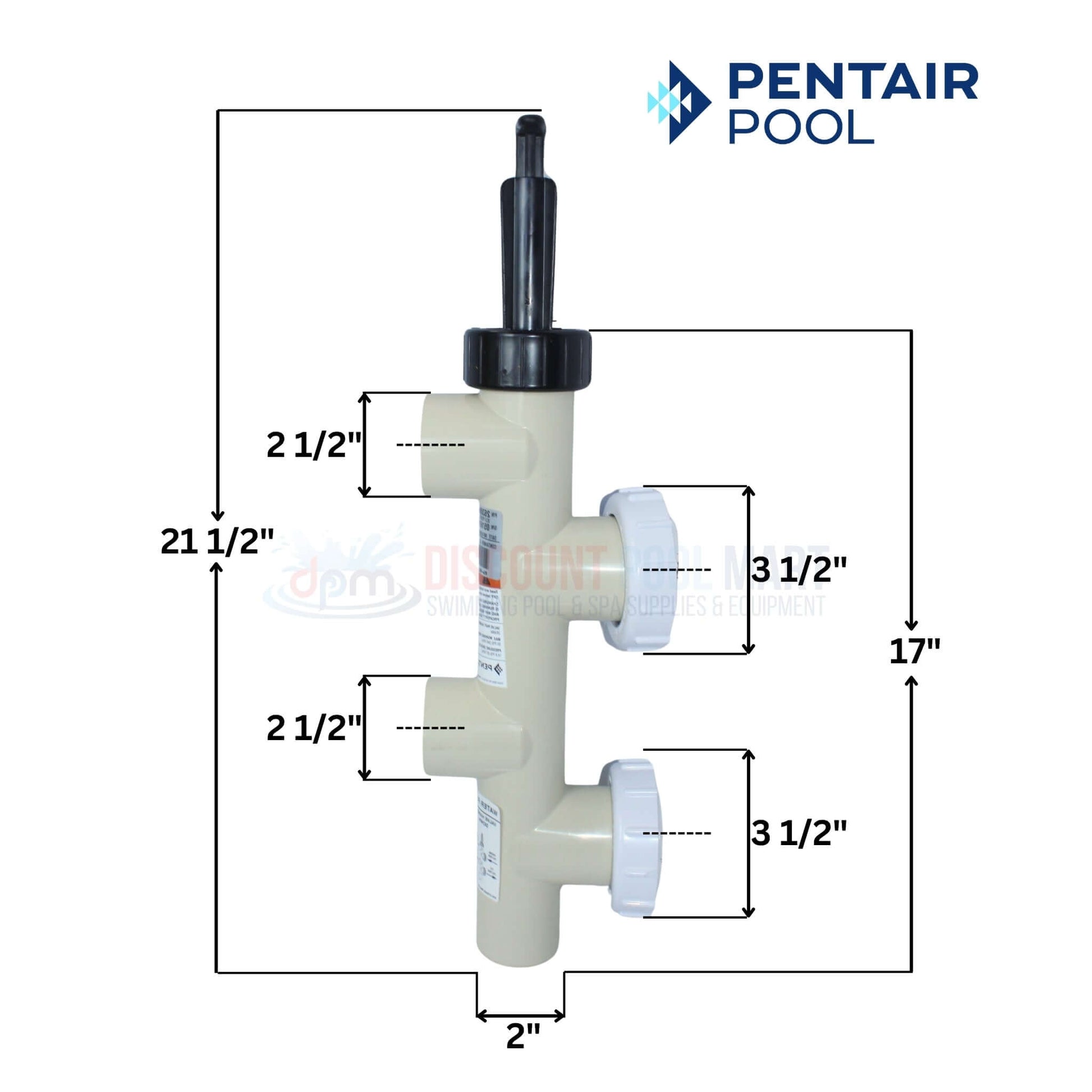 Pentair PVC Push Pull Slide Valve for FNS Plus and Quad DE Filters dimensions; Discount Pool Mart DPM logo