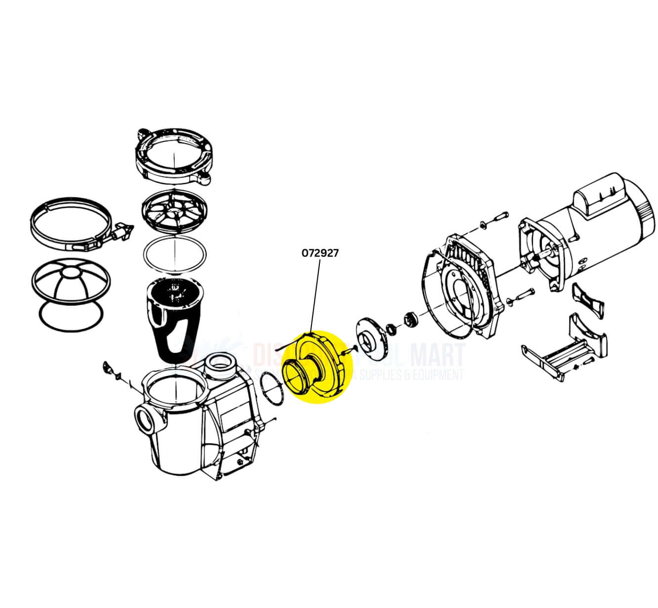Pentair Whisperflo Pump Diffuser Assembly parts diagram, 0.5-2.5 HP, SKU 072927 from Discount Pool Mart DPM.