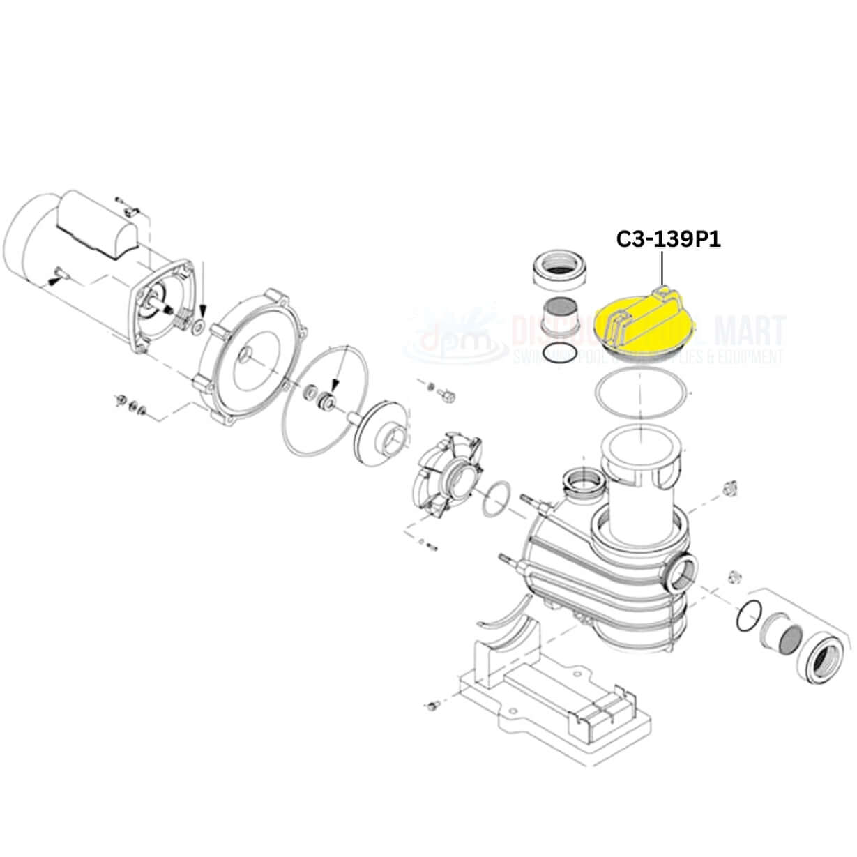Pentair Pump Lid C3-139P1 diagram for Max-E-Glas, Dura-Glas, JWP by Discount Pool Mart DPM.