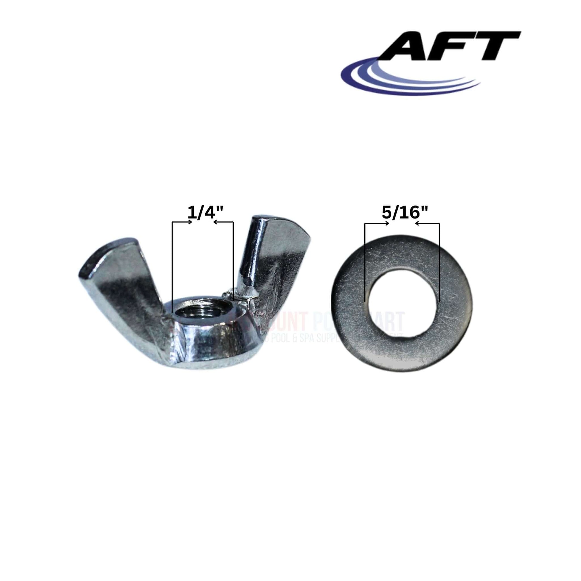 AFT 1/4" wing nut and 5/16" washer, essential components for secure fitting in pool installations at Discount Pool Mart.