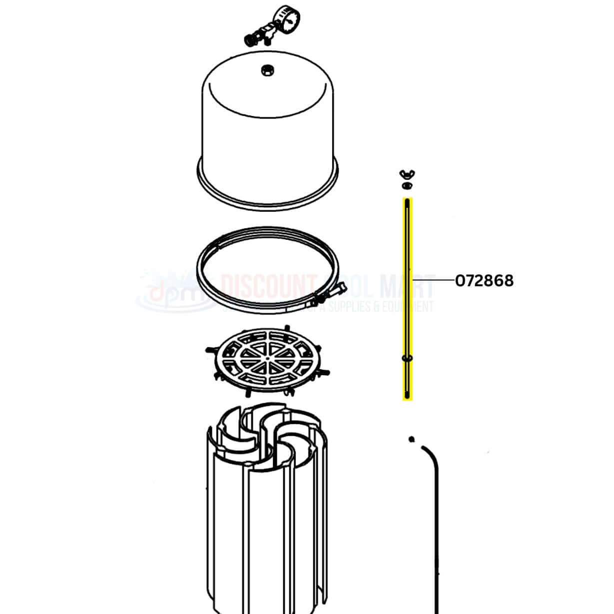 Pentair Purex Filter Rod Assembly parts diagram, 48 sq. ft Filter Tie Rod 072868 from Discount Pool Mart DPM.