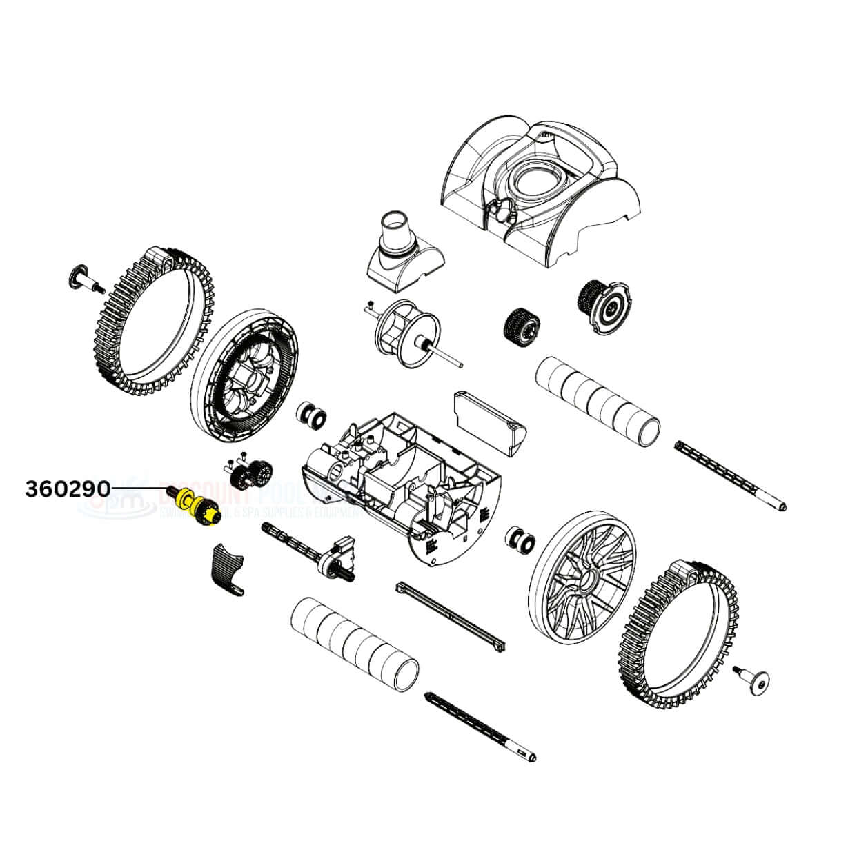Pentair Right Drive Kit 360290 parts exploded view for Rebel and Warrior Cleaners | Discount Pool Mart DPM