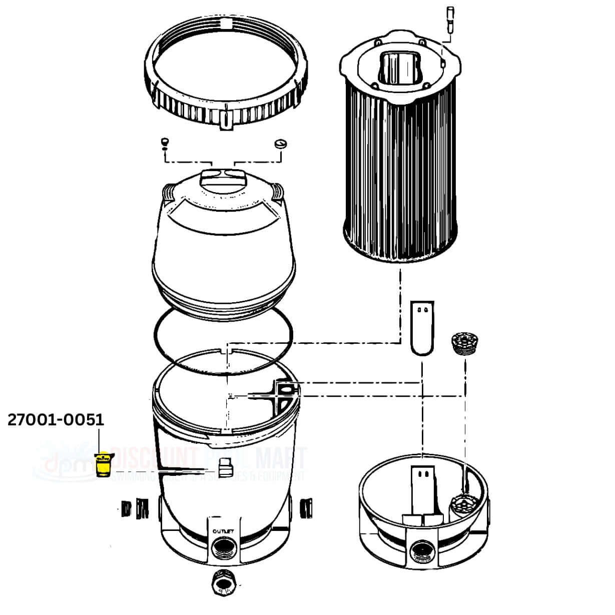 Pentair Ring Safety Latch 27001-0051 diagram for PLM and System 2 Filters at Discount Pool Mart DPM.