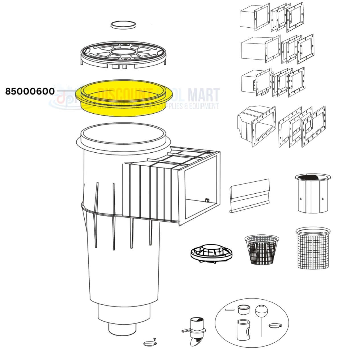 Pentair Ring Seat Assembly 85000600 for Admiral Skimmers, white finish from Discount Pool Mart DPM - efficient skimmer repair.