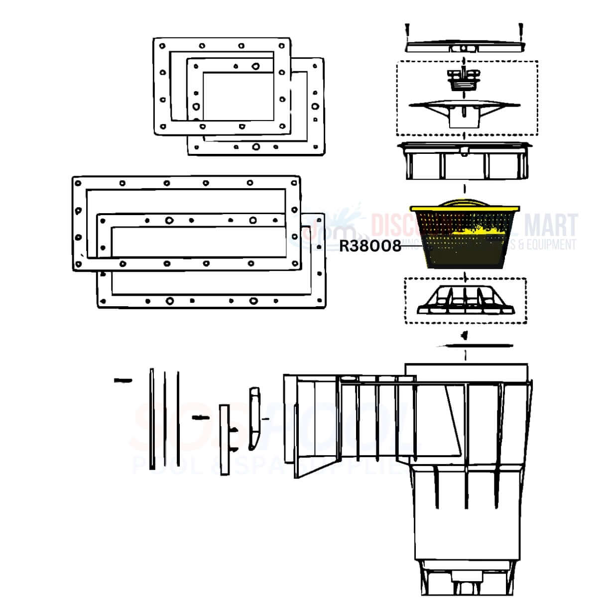 Pentair Skimmer Basket R38008 diagram for Bermuda U-3 B-9, compatible with DPM Discount Pool Mart products.