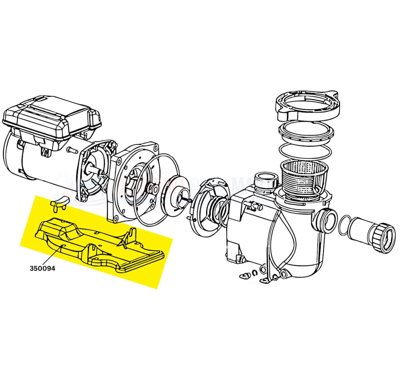 Pentair SuperFlo Pool Pump Base diagram 350094, showcasing sturdy design for secure pump support. Available at Discount Pool Mart DPM.