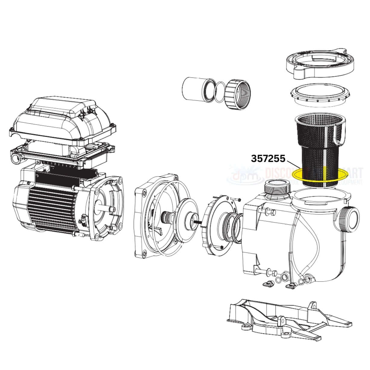 Diagram of Pentair SuperFlo Pump Lid O-Ring 357255 from Discount Pool Mart DPM, illustrating essential components.