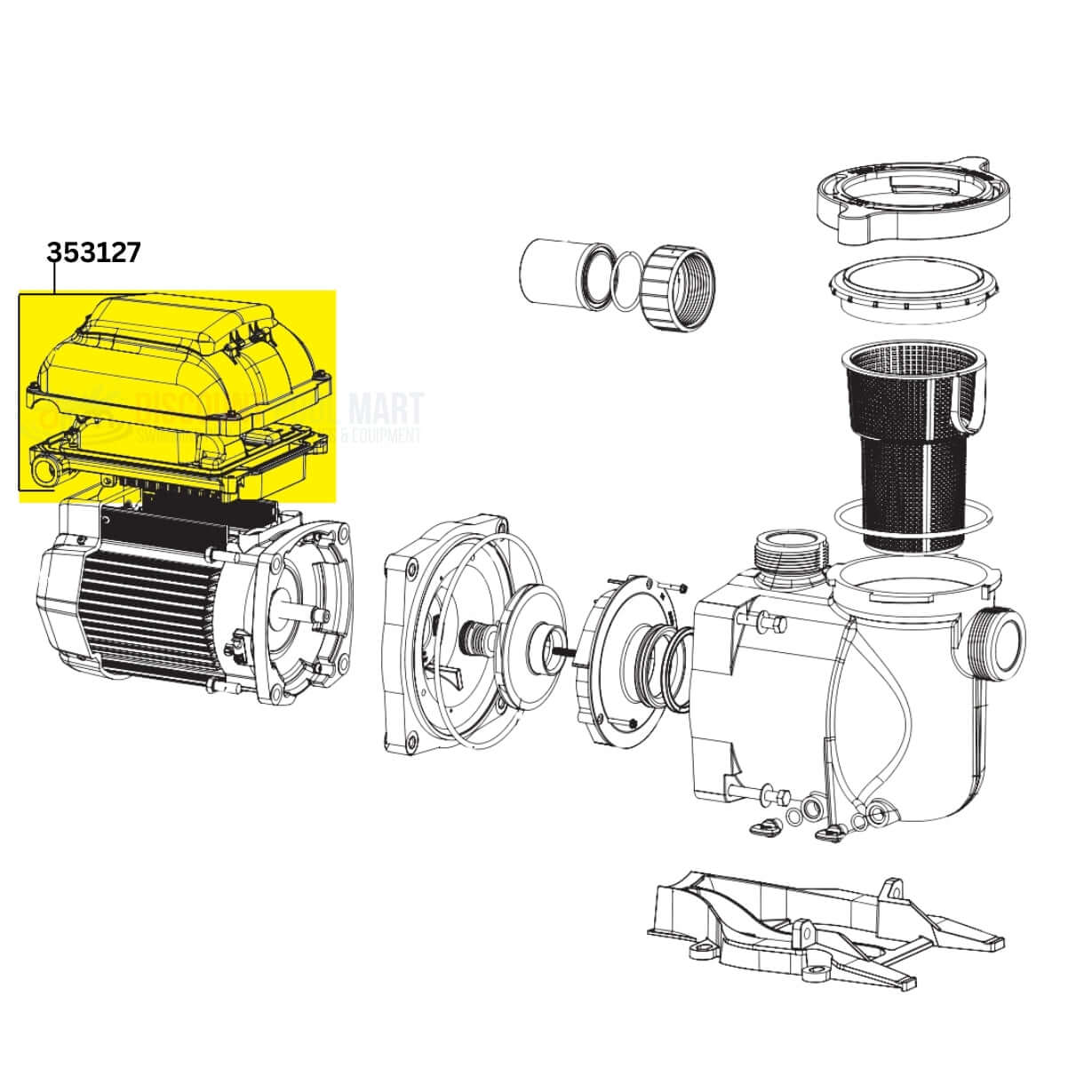 Pentair SuperFlo VS Pump 353127 motor drive & cover kit assembly diagram from Discount Pool Mart DPM.