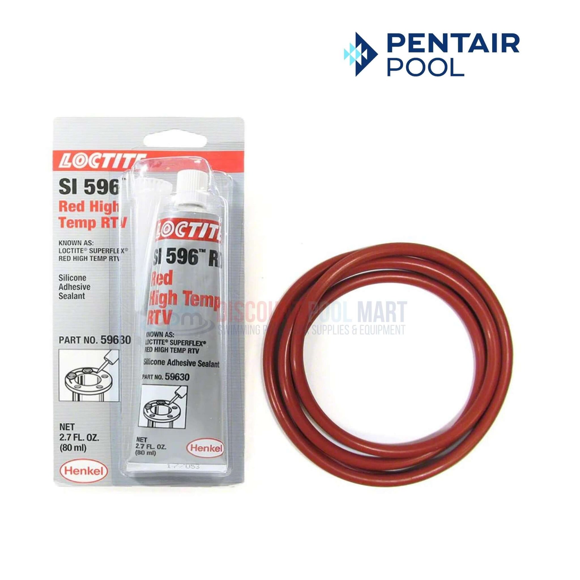 Pentair Pool Loctite SI 596 Red High Temp RTV Sealant with two rubber O-rings from Discount Pool Mart DPM.