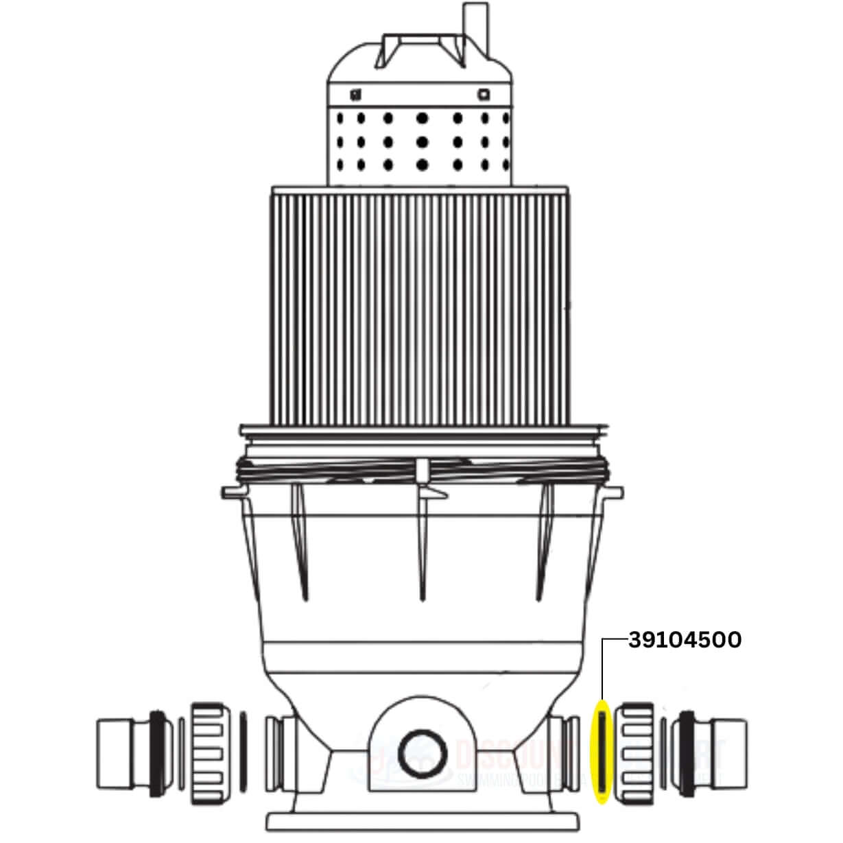 Pentair Union Nut C Clip 39104500 diagram for pool filters at Discount Pool Mart DPM, detailing secure connections.