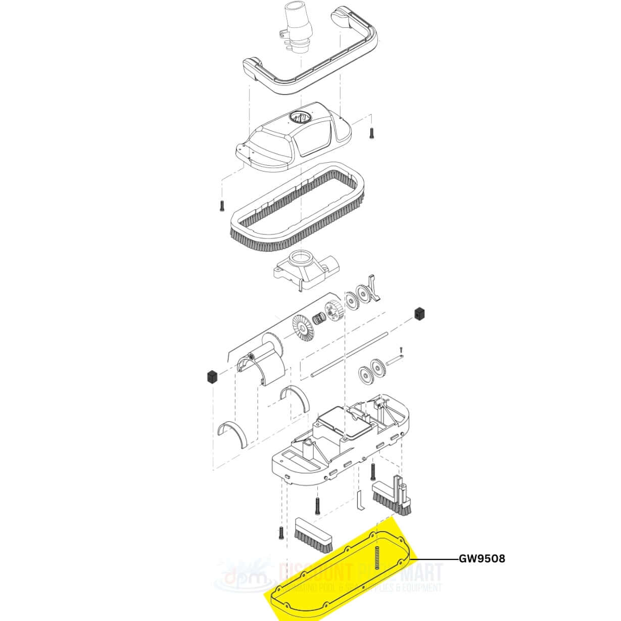 Exploded diagram of Pentair GW9508 vacuum skirt for Kreepy Krauly pool cleaners at Discount Pool Mart DPM.