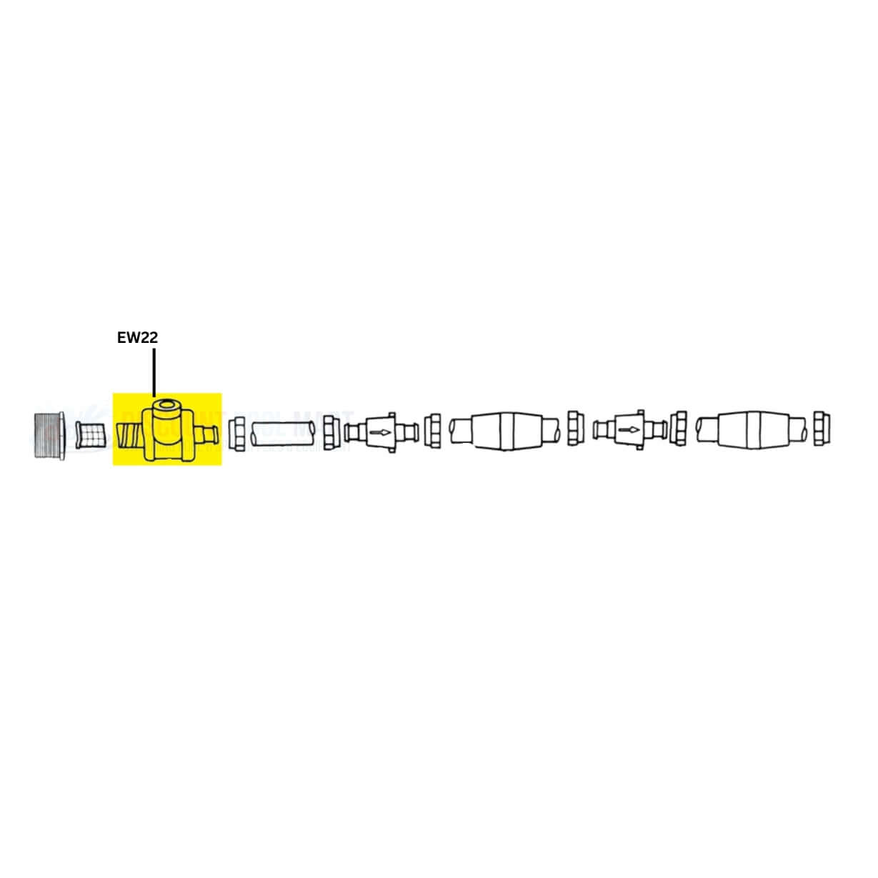 Pentair Wall Fitting EW22 for Legend and Platinum Cleaners, found at Discount Pool Mart DPM, ensures secure hose connection.