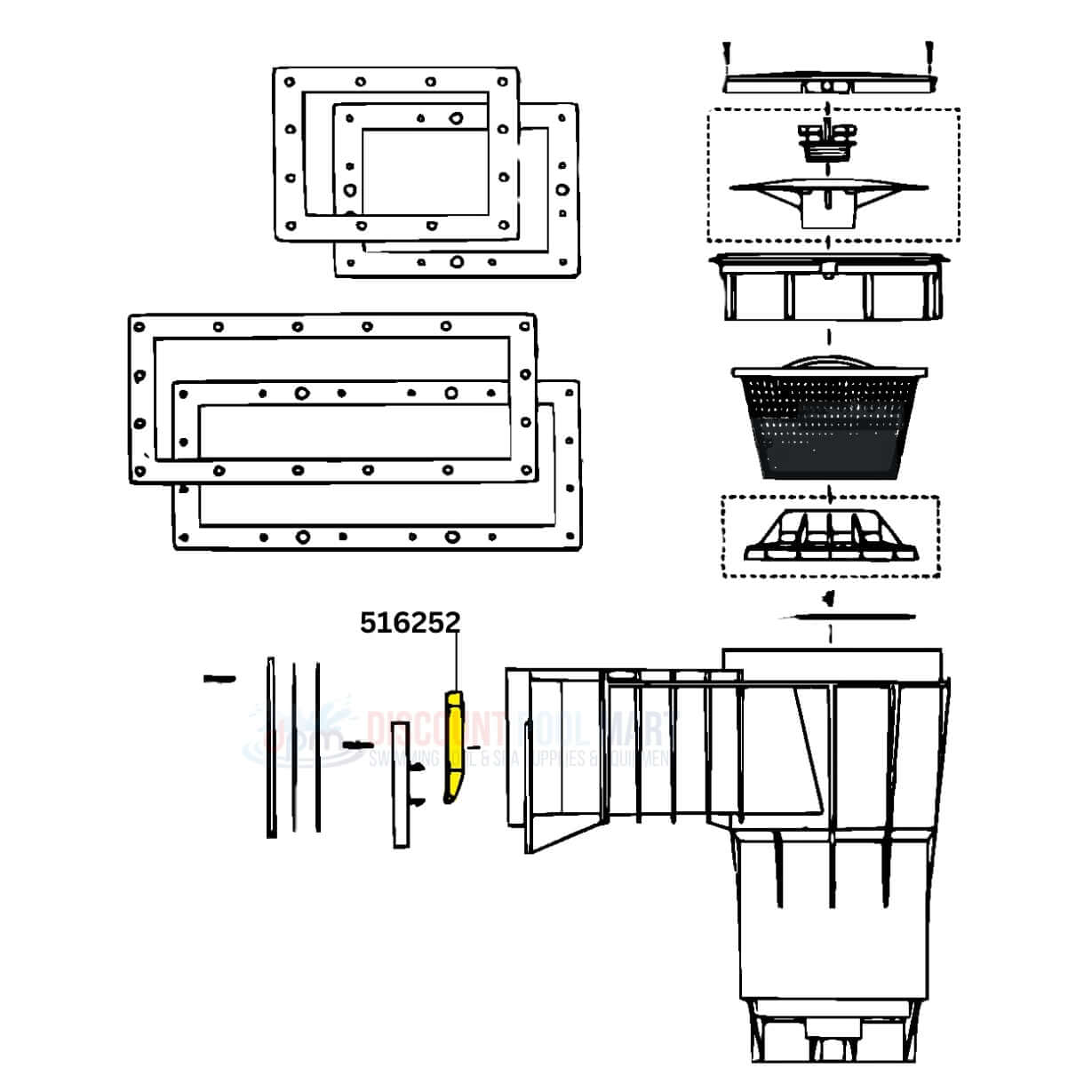 Pentair Weir Assembly 516252Z for Bermuda Skimmers diagram with components, available at Discount Pool Mart DPM.