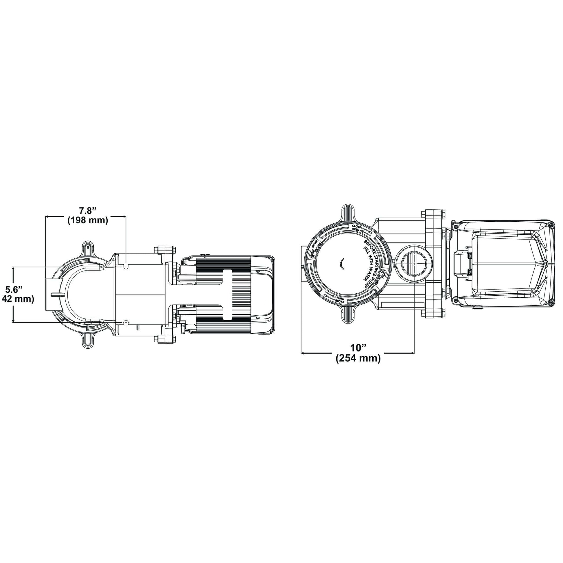 Pentair WhisperFlo VST Variable Speed Pool Pump dimensions diagram showing 10 x 7.8 x 5.6 inches, OEM part 011533, Discount Pool Mart DPM.