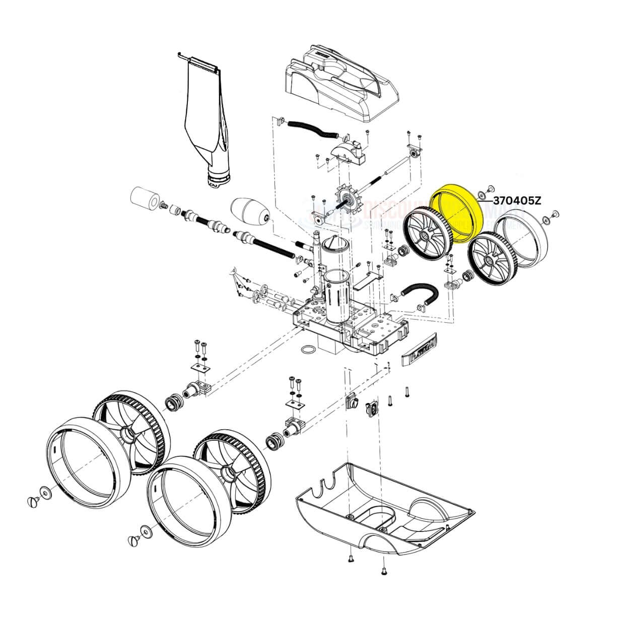 Pentair Wide Tire 370405Z assembly diagram for Kreepy Krauly Platinum pool cleaner at Discount Pool Mart DPM.