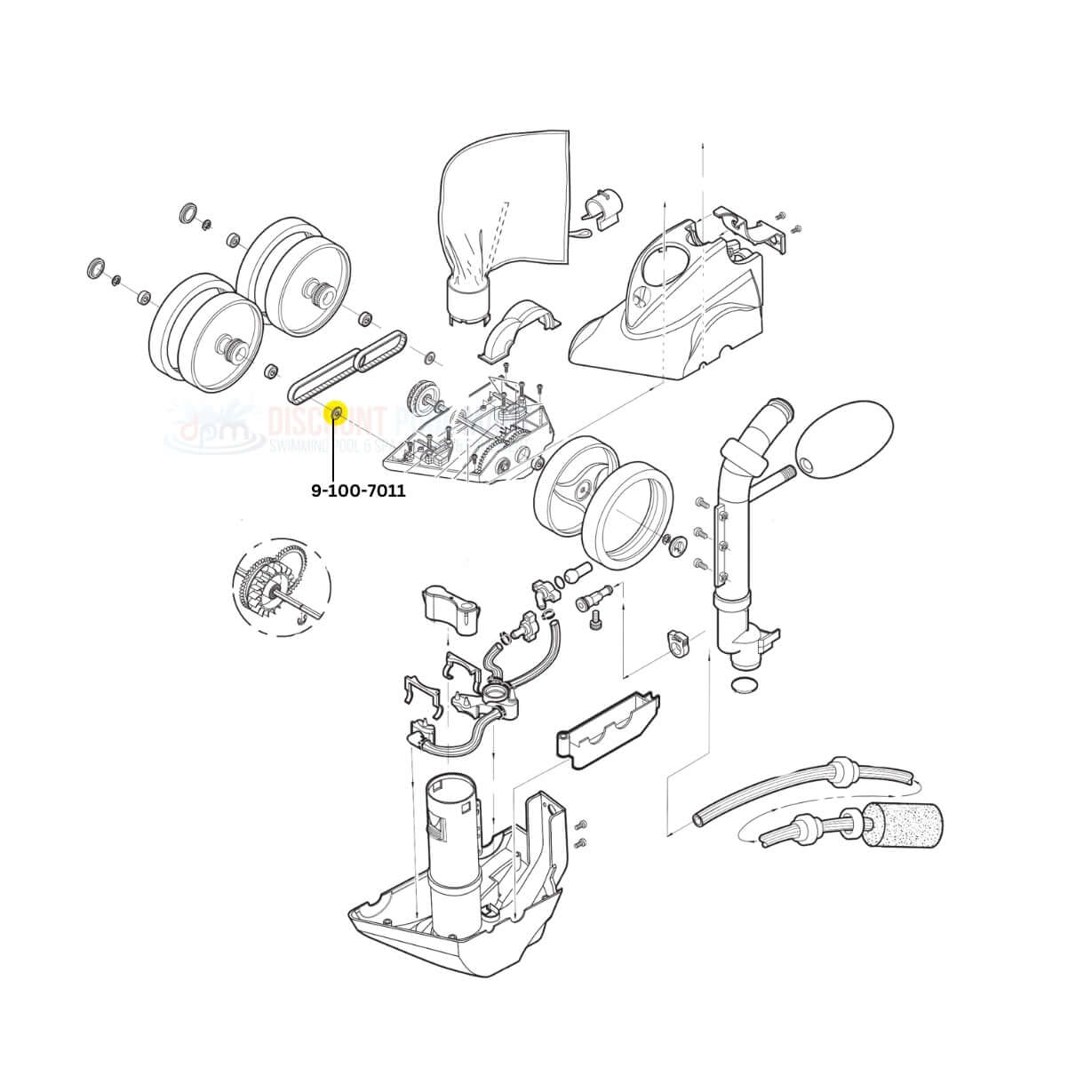 Polaris Bearing Shield 9-100-7011 parts diagram for Vac-Sweep 360, 380, TR35P, TR36P by Discount Pool Mart DPM