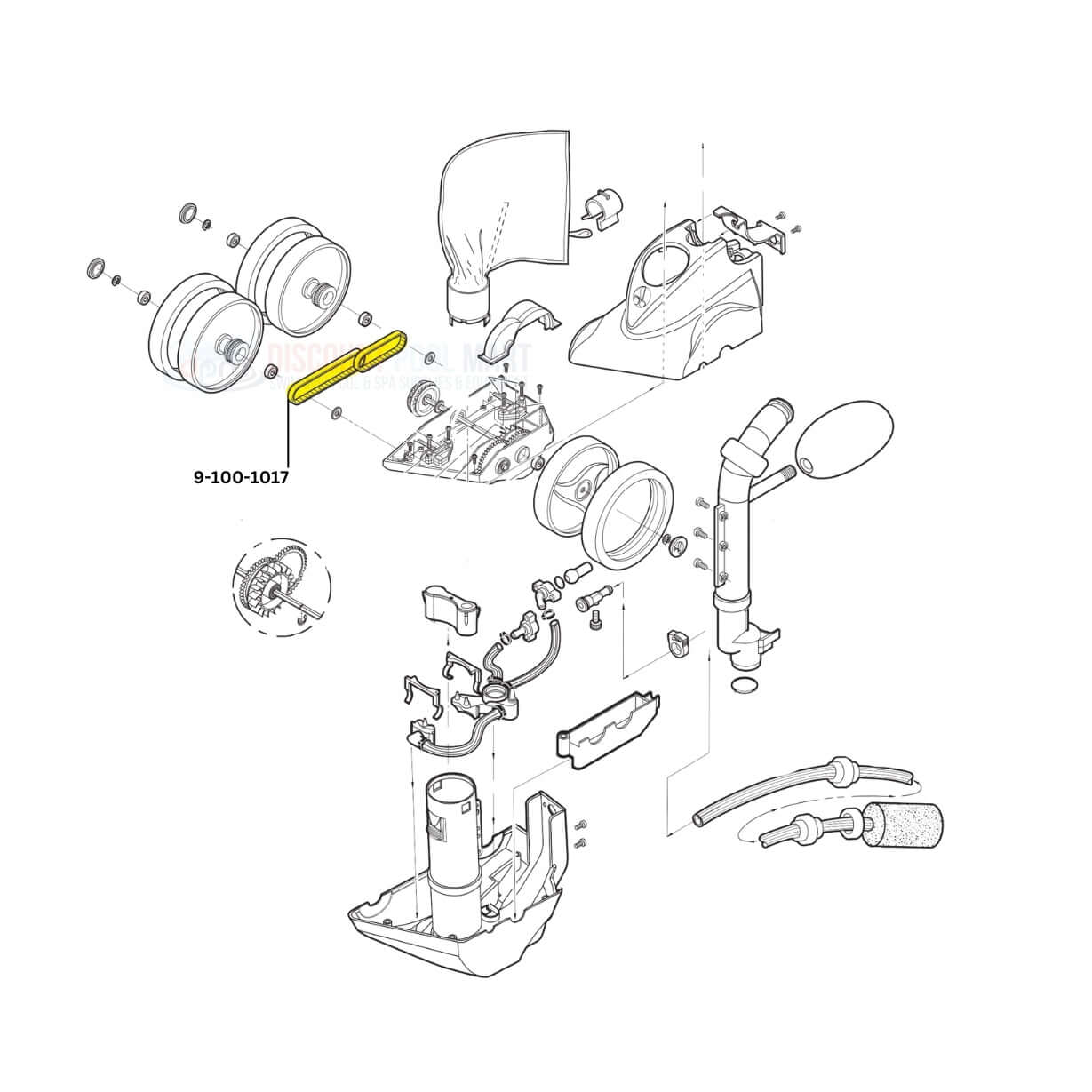 Diagram of Polaris Belt Kit 9-100-1017 components for Vac-Sweep 360 380 by Discount Pool Mart DPM.