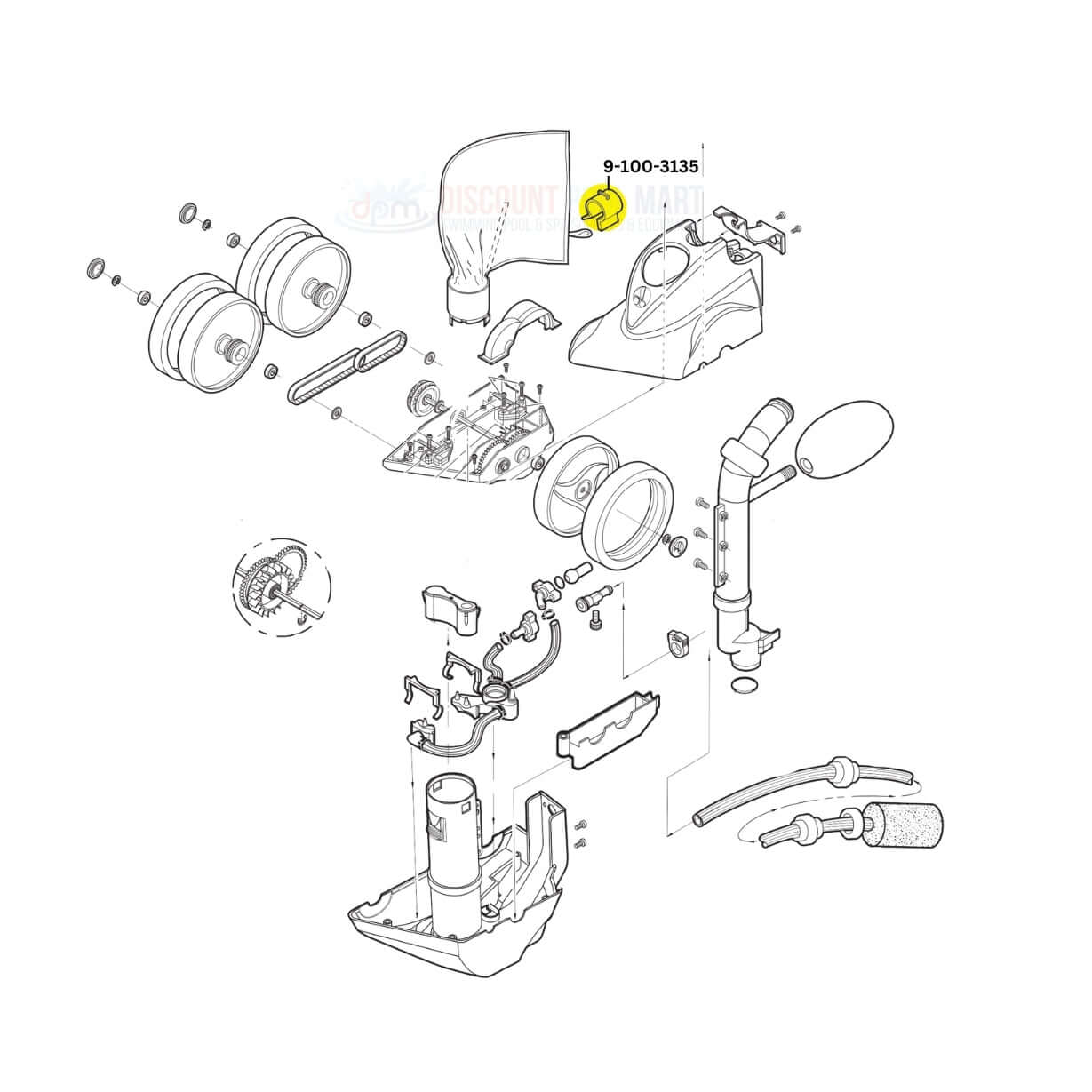 Polaris Collar Bag Tie 9-100-3135 parts explosion diagram by Discount Pool Mart DPM for Vac-Sweep 360 Cleaner.