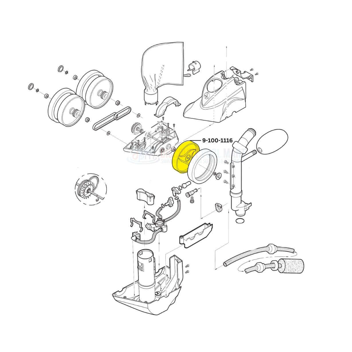 Diagram of Polaris Single Side Wheel 9-100-1116 for pool cleaner from Discount Pool Mart DPM, highlighting its parts.