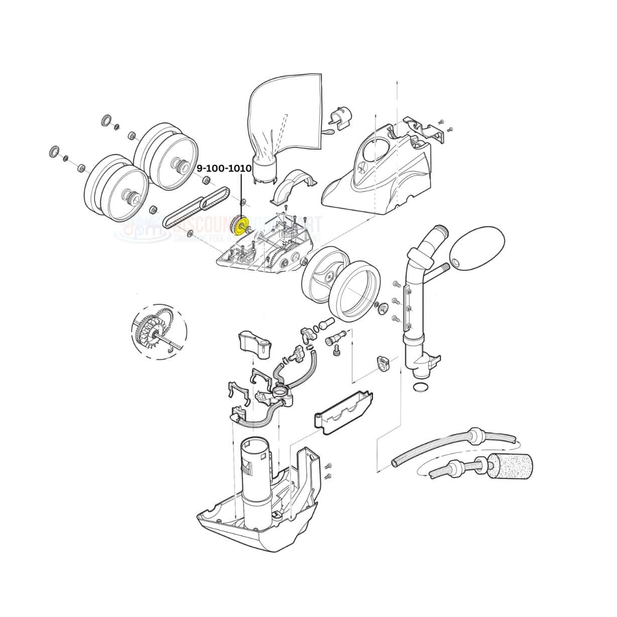 Polaris Transfer Pulley Belt Divider 9-100-1010 diagram for pool cleaners from Discount Pool Mart DPM.
