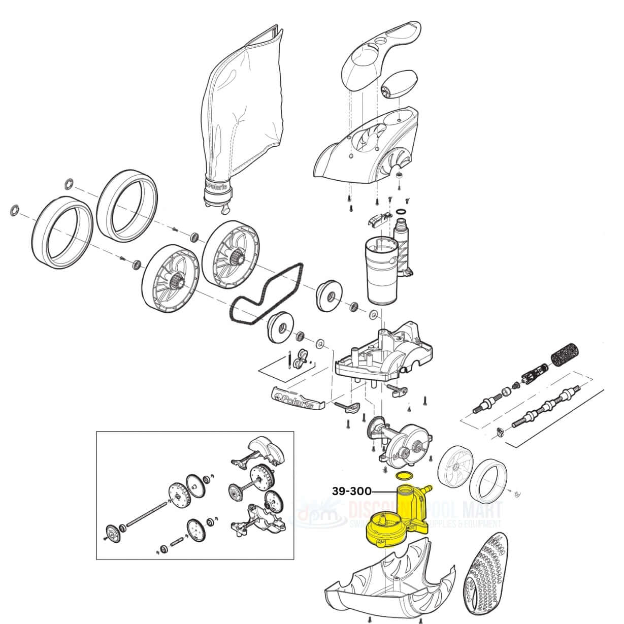 Exploded view diagram of Polaris Water Management Assembly 39-300 from Discount Pool Mart DPM for pool cleaners.