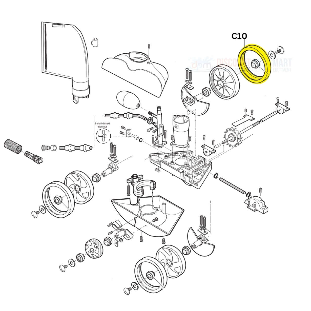 Exploded view diagram of Polaris C10 tire parts, for Vac-Sweep pool cleaners from Discount Pool Mart DPM.