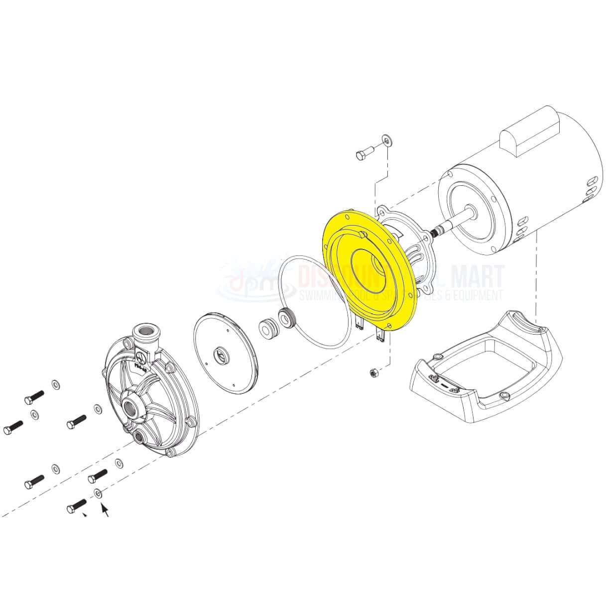 Diagram of Polaris Backplate with Shaft Seal and O-Ring for PB4-60 Booster Pumps by Discount Pool Mart DPM.