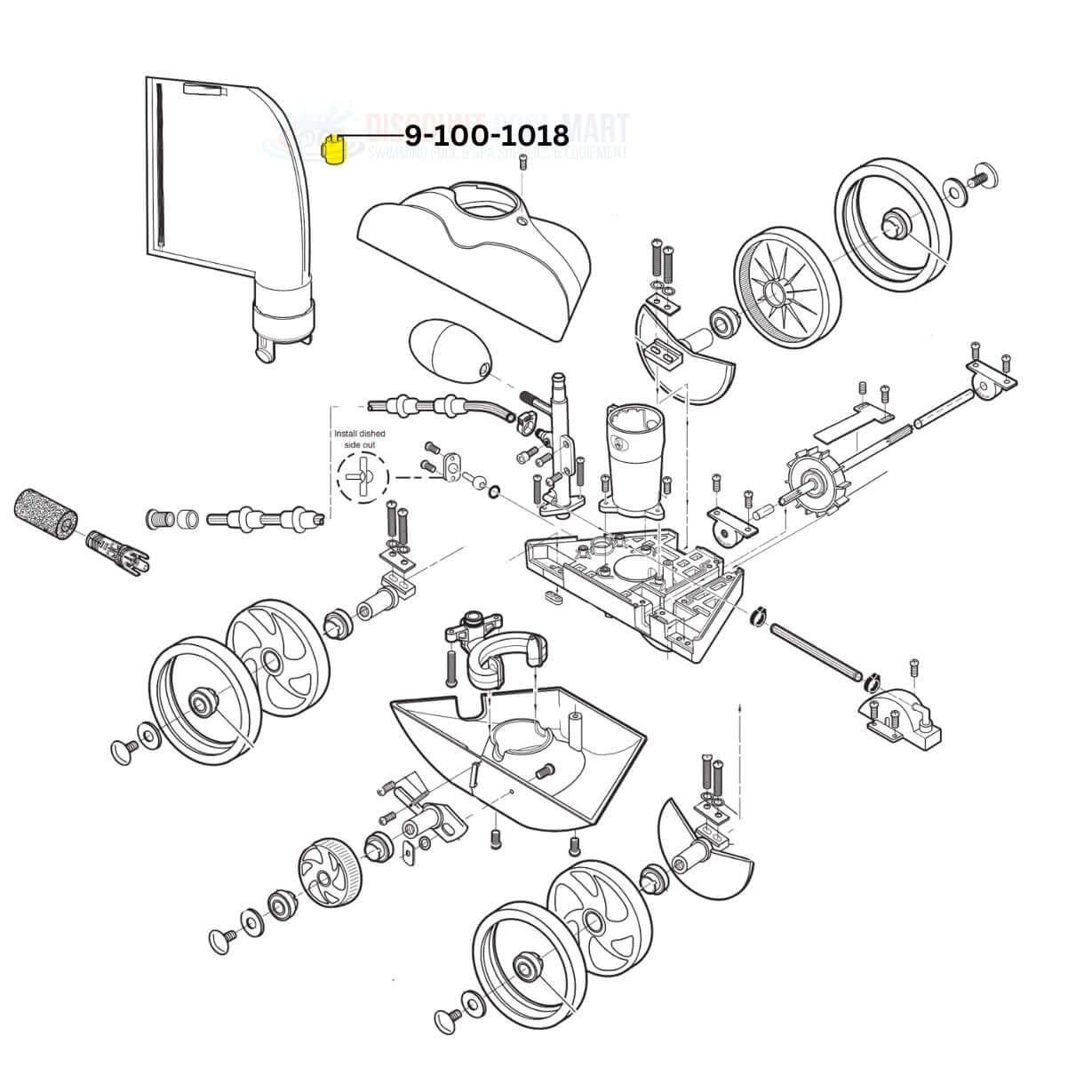 Exploded view diagram of Polaris Bag Collar 9-100-1018 part for Vac-Sweep 280 and 380 cleaners from Discount Pool Mart DPM.