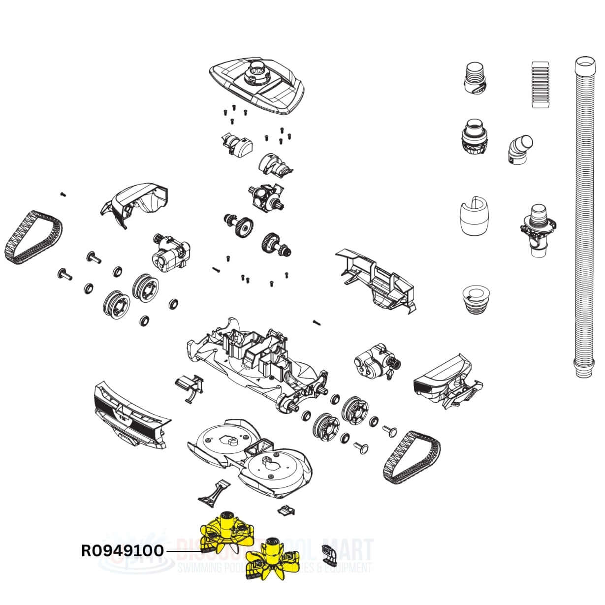 Polaris Cyclonic Scrubbing Turbine Assembly R0949100 parts diagram from Discount Pool Mart DPM for effective pool cleaning.