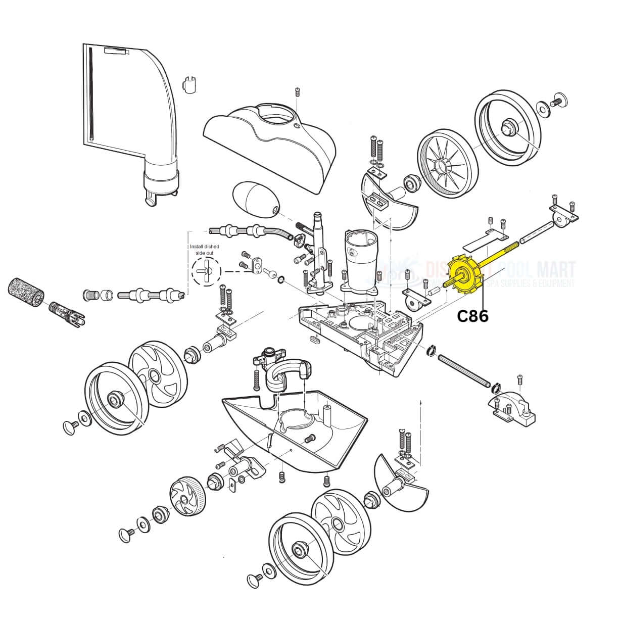 Diagram of Polaris Drive Shaft Assembly C86 for Vac-Sweep 180 and 280 Cleaners at Discount Pool Mart DPM.