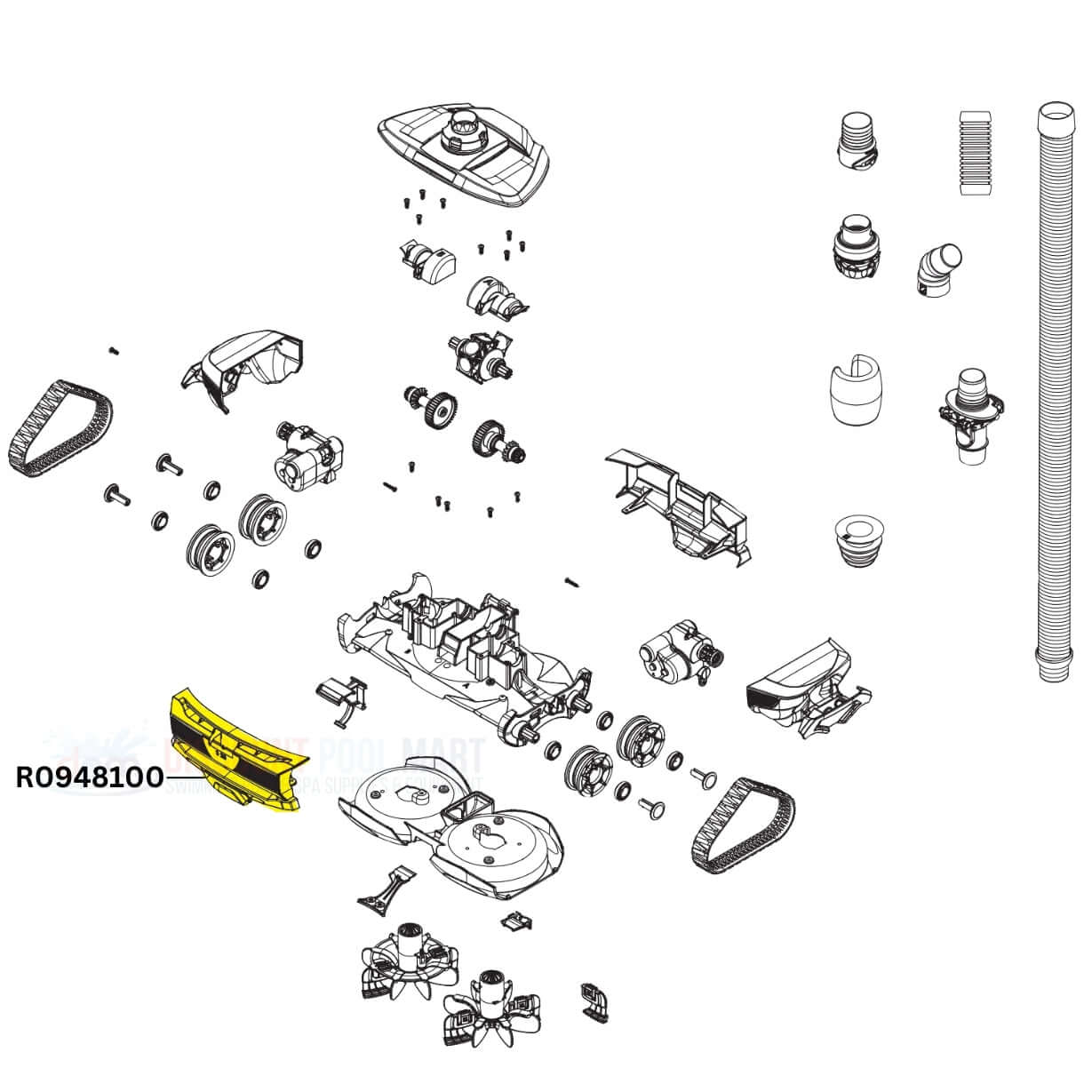 Polaris Front Body Panel R0948100 diagram for Atlas Cleaners by Discount Pool Mart DPM, showcasing detailed components.