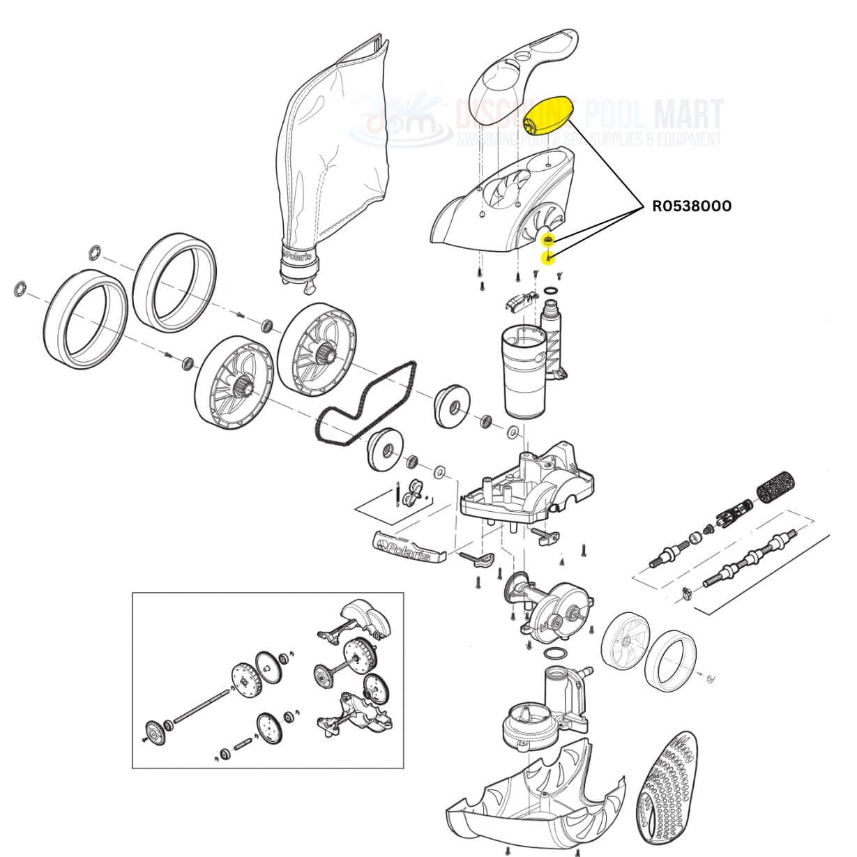 Diagram of Polaris R0538000 Head Float Kit parts for 3900 Sport cleaner from Discount Pool Mart DPM.