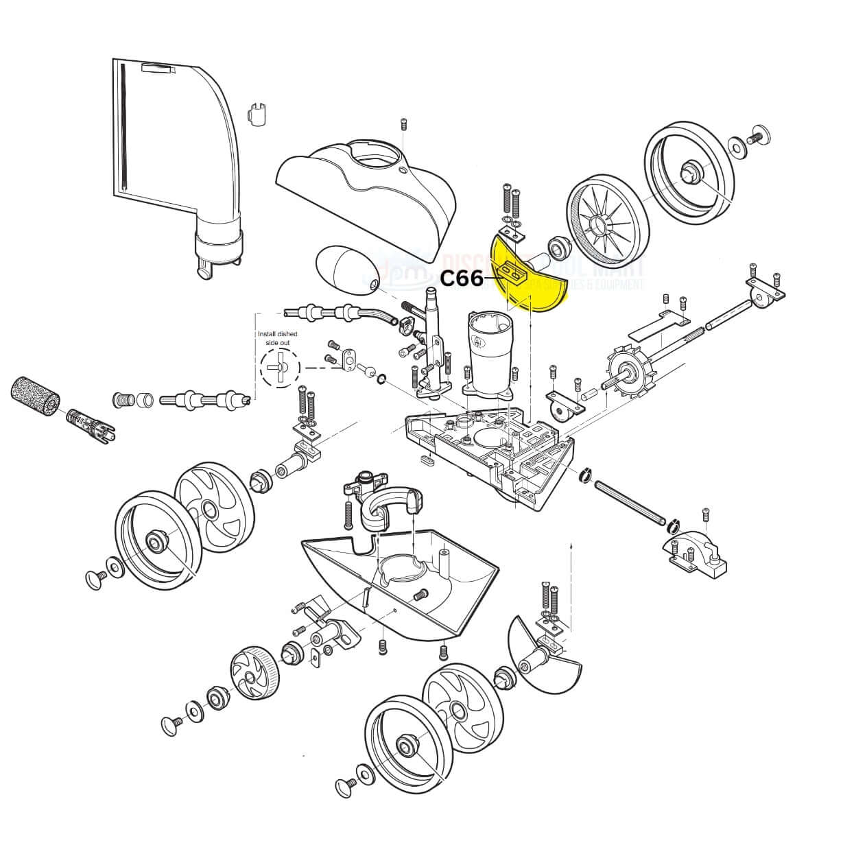 Polaris Large Axle C66 diagram for Vac-Sweep pool cleaners at Discount Pool Mart DPM, showing parts and assembly.