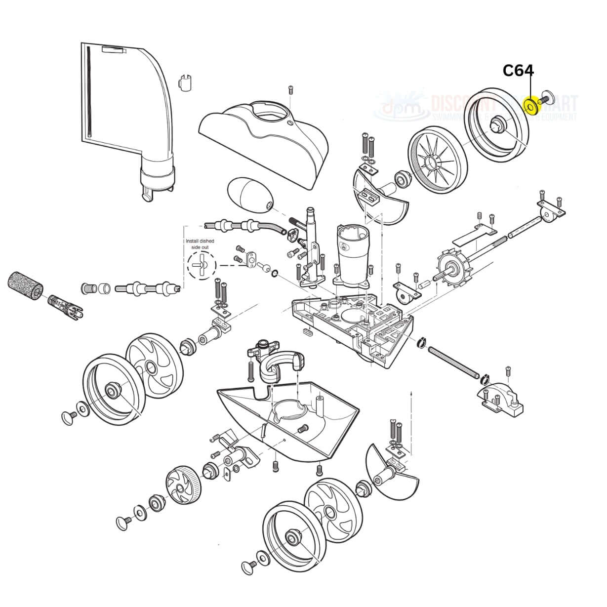 Diagram of Polaris Plastic Wheel Washer C64 for Vac-Sweep 180 and 280 cleaners from Discount Pool Mart DPM.